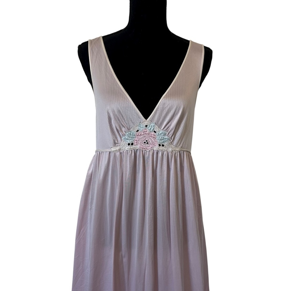 Vintage Nightgown Long Pastel Retro Pink Elegant Slip Dress Floral Size Medium - Picture 2 of 9